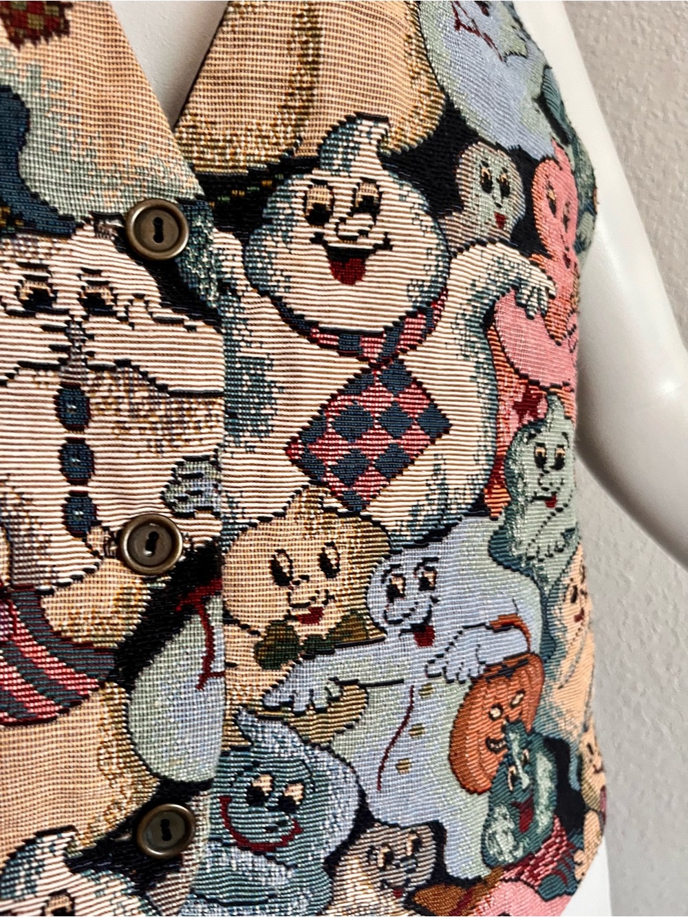 Vintage Paul Harris Design Halloween Ghost Tapestry Vest USA Medium - Picture 10 of 11